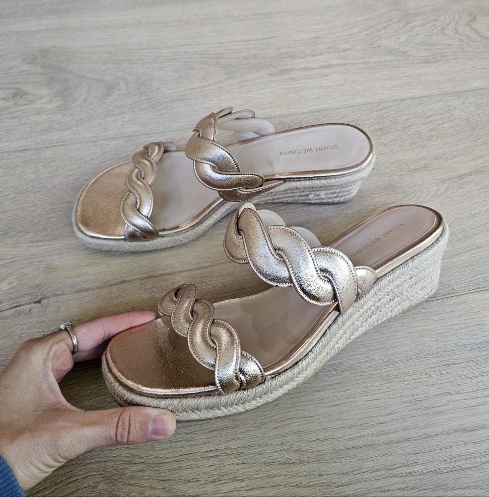 Stuart Weitzman Twist Espadrille Wedge Sandals Rose Gold, Size 9.5 - Picture 9 of 9